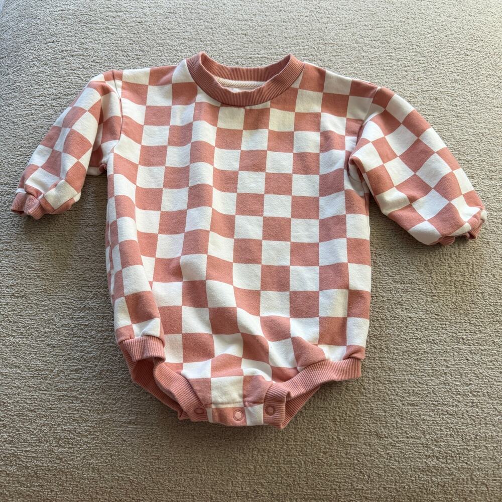 Little Organic Co Baby Romper Checker Print 18-24M Neutral Minimalist Organic